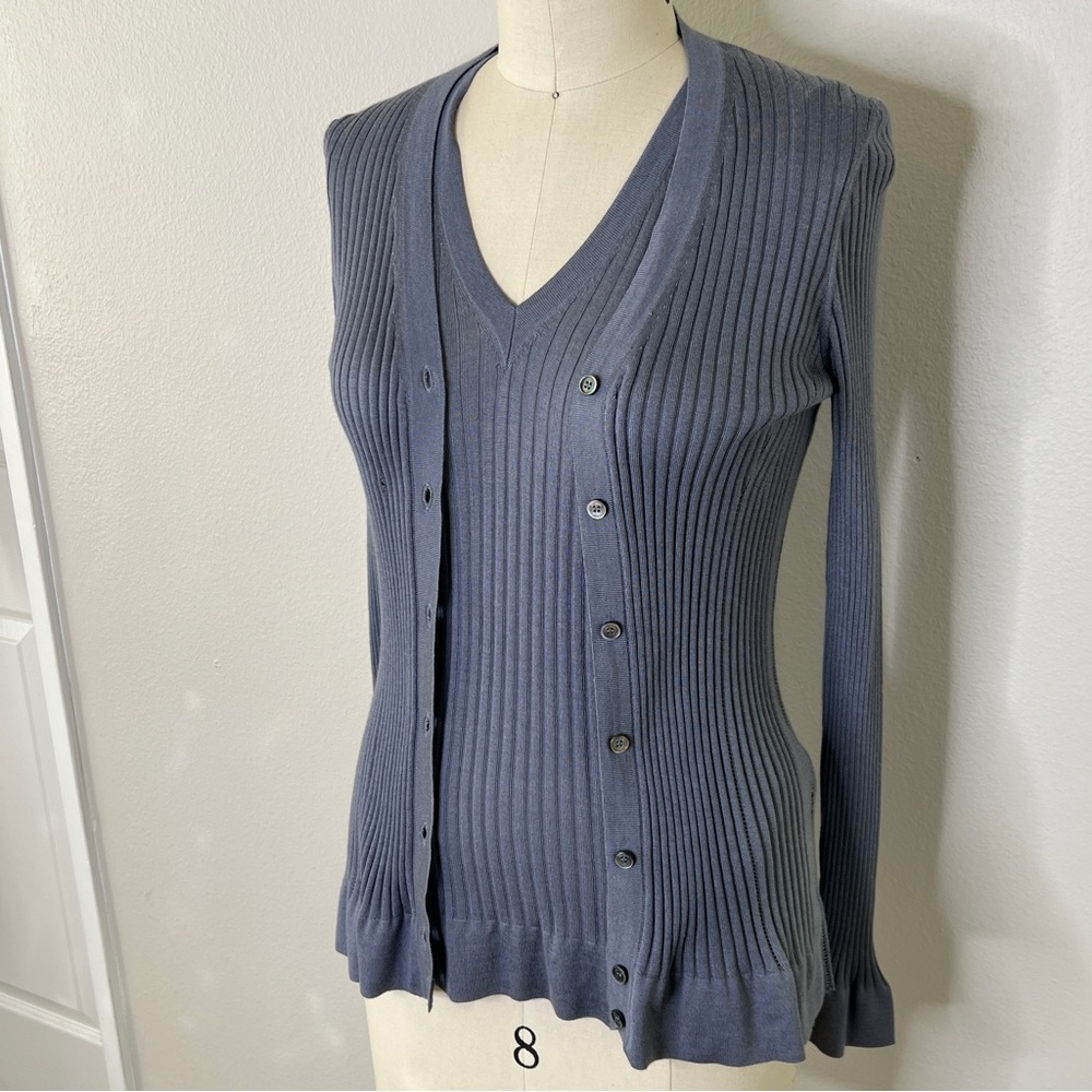 Salvatore Ferragamo Grey Ribbed Cashmere Sweater Set, Medium